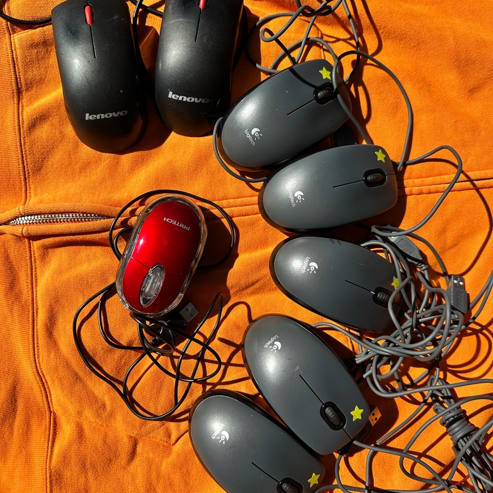Lenovo and Logitech Wired Computer Mice - Black and Gray